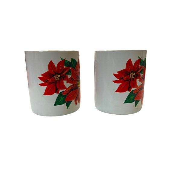 Vintage Enesco Christmas Poinsettia Holly Leaf Mug Coffee Tea 9 Piece Set - Picture 5 of 10
